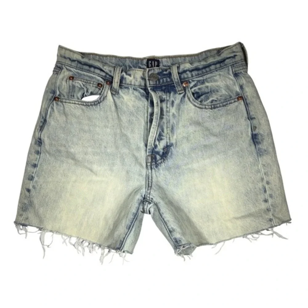 Gap Denim 1969 High Waisted Light Wash Raw Hem Jean Shorts Size 25‎